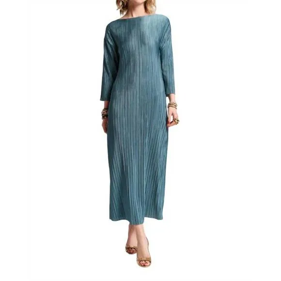 NEW FRANCES VALENTINE slinky pleated maxi dress in french blue