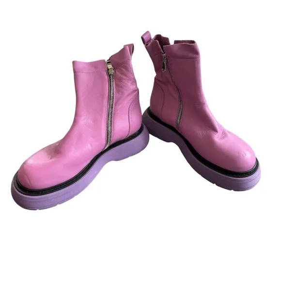 New! Free People Mara Leather Zip Moto Boots In Purple