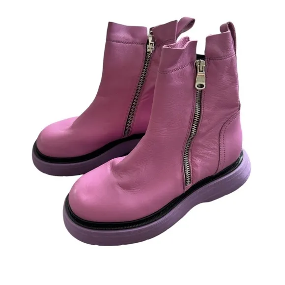 New! Free People Mara Leather Zip Moto Boots In Purple