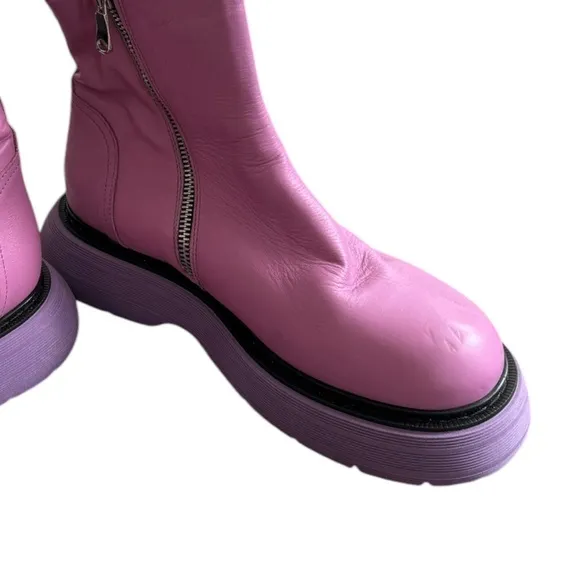 New! Free People Mara Leather Zip Moto Boots In Purple