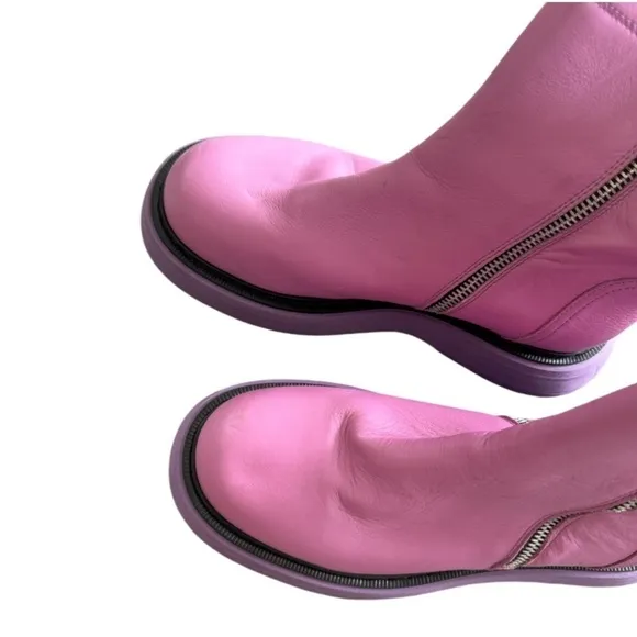 New! Free People Mara Leather Zip Moto Boots In Purple