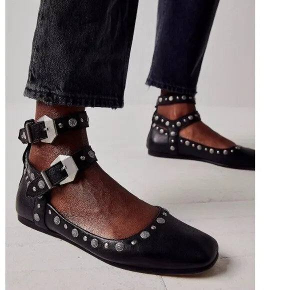 NEW Free People Mystic Mary Jane Double Strap Womens 8.5 Black Whimsigoth Punk