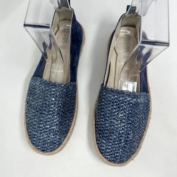 NEW Geox Modesty Blue Suede Textile Espadrille Flats, Size 5, MSRP $150