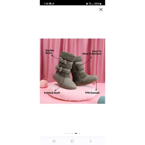 New Girls Size 5 Big Kid Dream Pairs Grey Mid Calf Faux Fur Lined Snow Boots