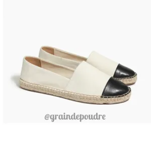New! J Crew Factory Cream Canvas Black Cap Toe Espadrilles Slip-ons 9.5 M