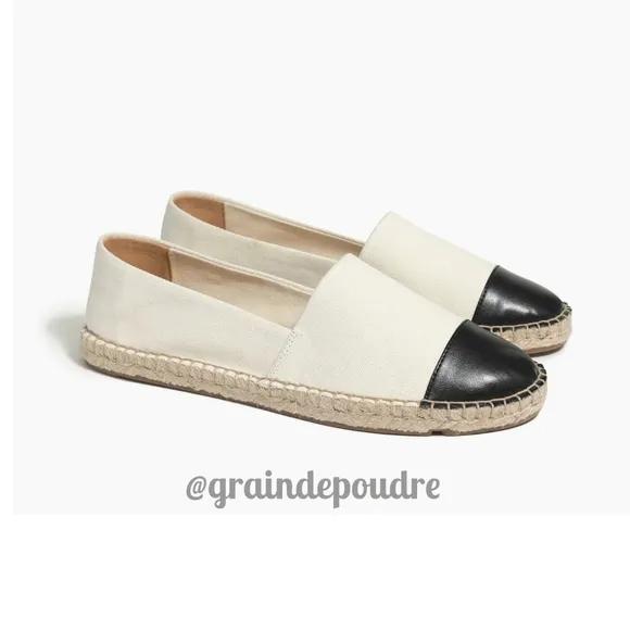 New! J Crew Factory Cream Canvas Black Cap Toe Espadrilles Slip-ons 9.5 M