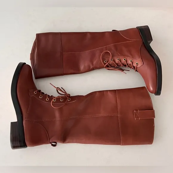 *New J. Crew Leather Lace-up Knee High Boots