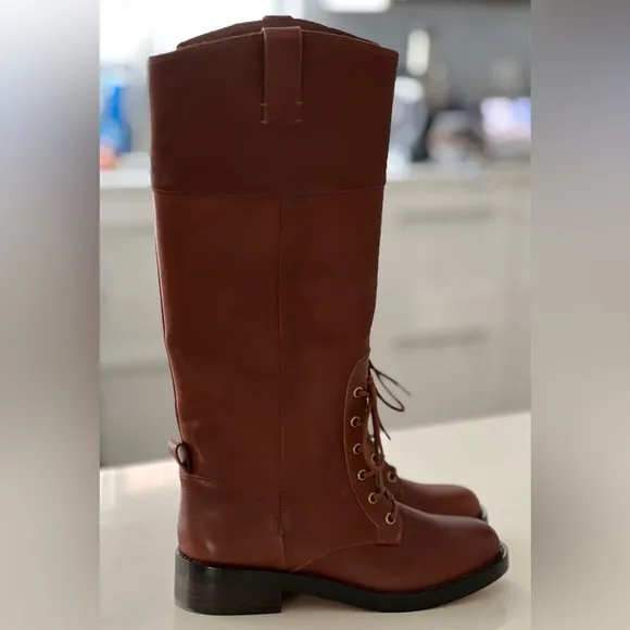 *New J. Crew Leather Lace-up Knee High Boots