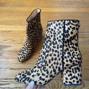 NEW J Crew Sadie Ankle Boots Leopard Calf Hair Size 7.5 NWT