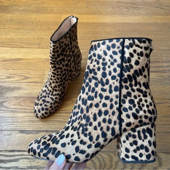 NEW J Crew Sadie Ankle Boots Leopard Calf Hair Size 7.5 NWT