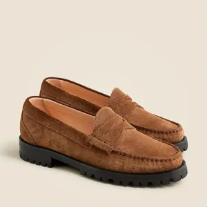New! J. Crew Winona Lug Sole Penny Loafers in Suede