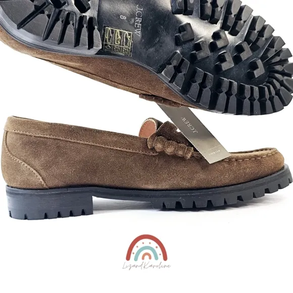 New! J. Crew Winona Lug Sole Penny Loafers in Suede