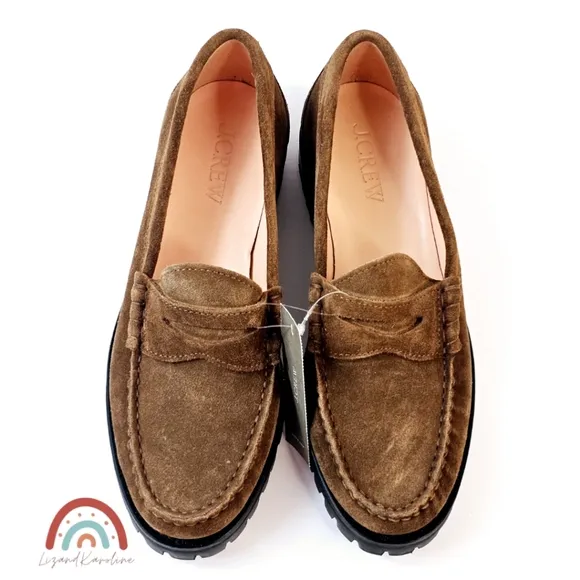 New! J. Crew Winona Lug Sole Penny Loafers in Suede