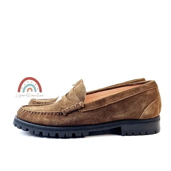New! J. Crew Winona Lug Sole Penny Loafers in Suede