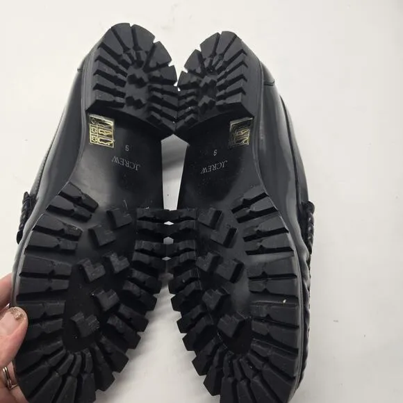 New J.Crew Winona Lug-Sole Penny Loafers in Spazzolato Leather in Black Size 9