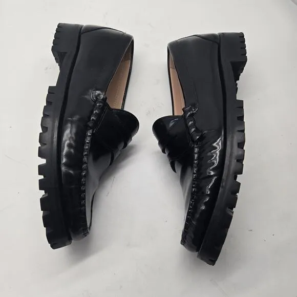 New J.Crew Winona Lug-Sole Penny Loafers in Spazzolato Leather in Black Size 9