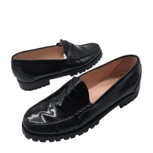 New J.Crew Winona Lug-Sole Penny Loafers in Spazzolato Leather in Black Size 9