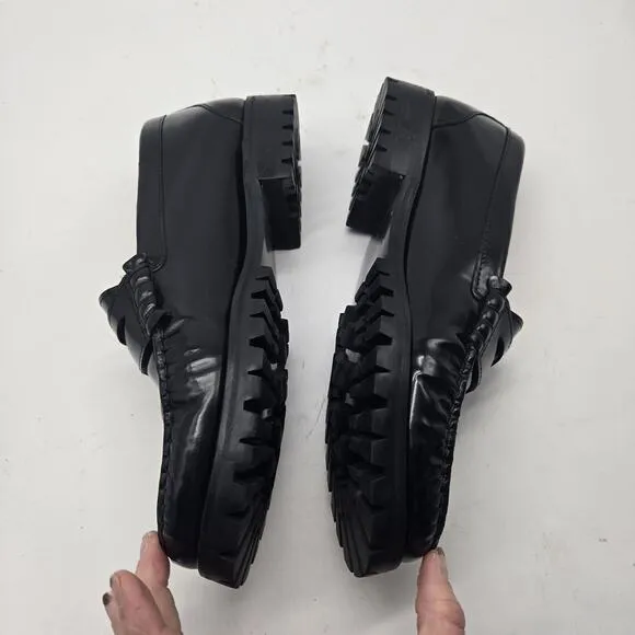New J.Crew Winona Lug-Sole Penny Loafers in Spazzolato Leather in Black Size 9