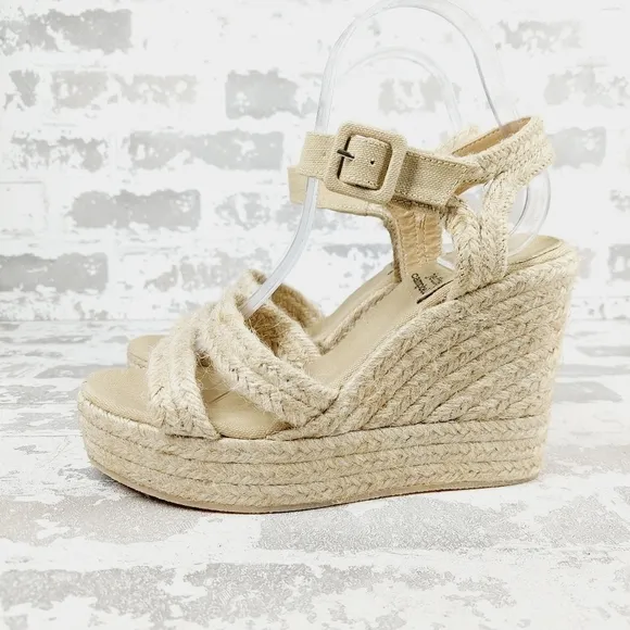 NEW Jeffrey Campbell’s Braided Espadrilles Buckle Ankle Strap Wedge Sandals W866