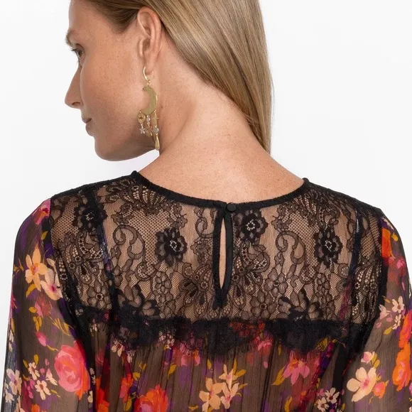 New JOHNNY WAS  Flora PURE Silk Lacy Maxi Dress  15T8
