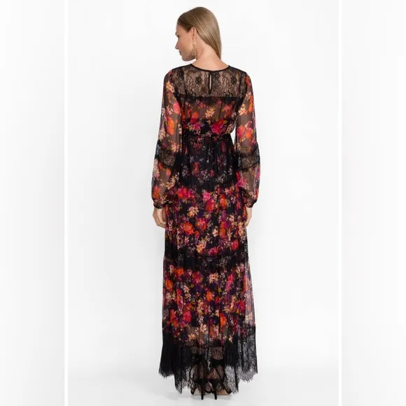 New JOHNNY WAS  Flora PURE Silk Lacy Maxi Dress  15T8