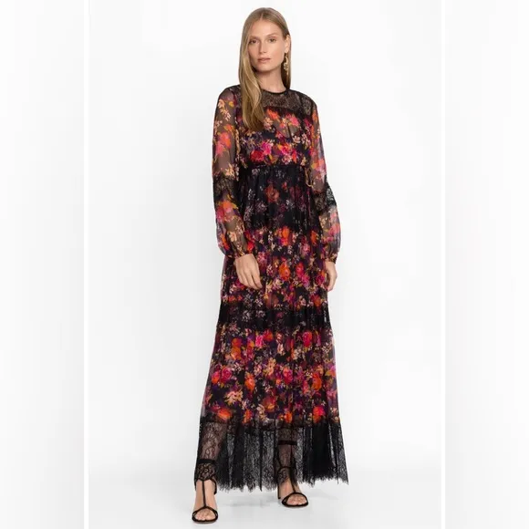 New JOHNNY WAS  Flora PURE Silk Lacy Maxi Dress  15T8