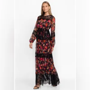 New JOHNNY WAS  Flora PURE Silk Lacy Maxi Dress  15T8