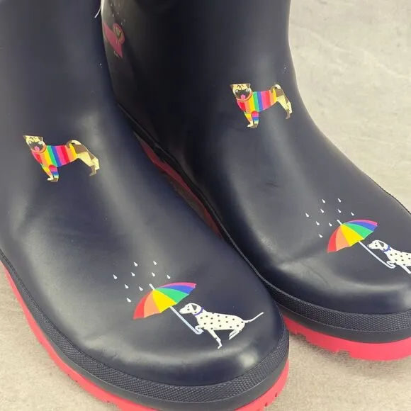 New‎ Joules Rain Boots Mid Calf Molly Welly Blue Rainbow Dogs Size US: 6 UK: 4