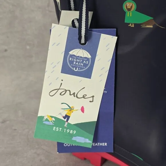 New‎ Joules Rain Boots Mid Calf Molly Welly Blue Rainbow Dogs Size US: 6 UK: 4
