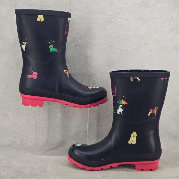 New‎ Joules Rain Boots Mid Calf Molly Welly Blue Rainbow Dogs Size US: 6 UK: 4
