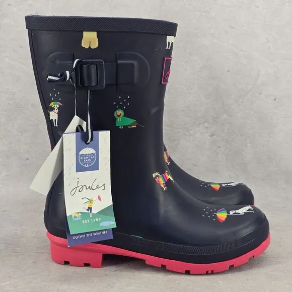 New‎ Joules Rain Boots Mid Calf Molly Welly Blue Rainbow Dogs Size US: 6 UK: 4