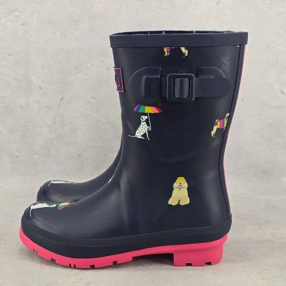 New‎ Joules Rain Boots Mid Calf Molly Welly Blue Rainbow Dogs Size US: 6 UK: 4