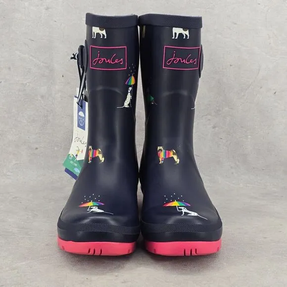 New‎ Joules Rain Boots Mid Calf Molly Welly Blue Rainbow Dogs Size US: 6 UK: 4