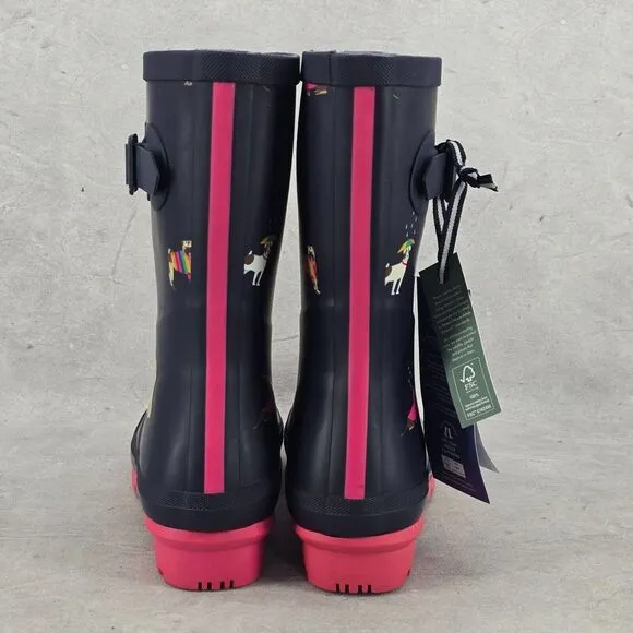New‎ Joules Rain Boots Mid Calf Molly Welly Blue Rainbow Dogs Size US: 6 UK: 4