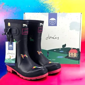 New‎ Joules Rain Boots Mid Calf Molly Welly Blue Rainbow Dogs Size US: 6 UK: 4