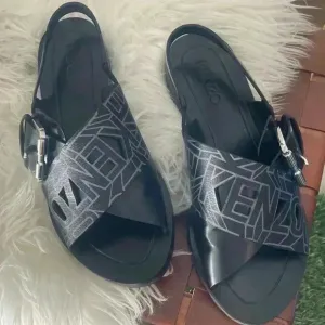 NEW Kenzo Spell-out Sandals Black Sling-back Large Buckle EU 37 US 6.5/7