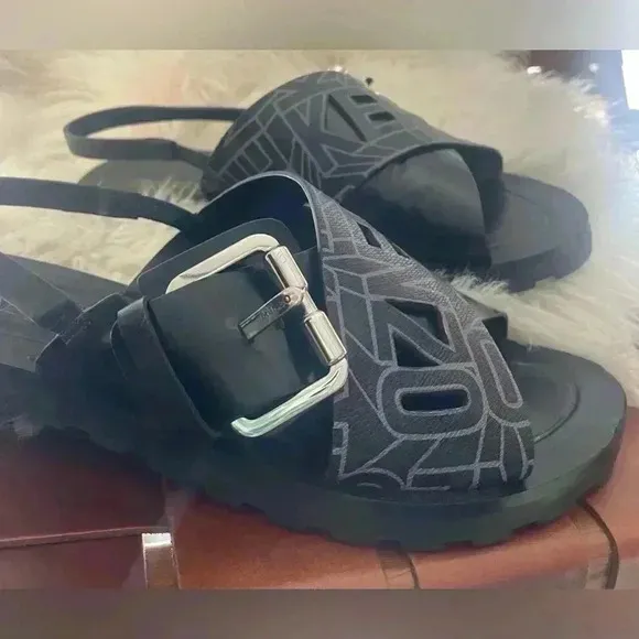 NEW Kenzo Spell-out Sandals Black Sling-back Large Buckle EU 37 US 6.5/7