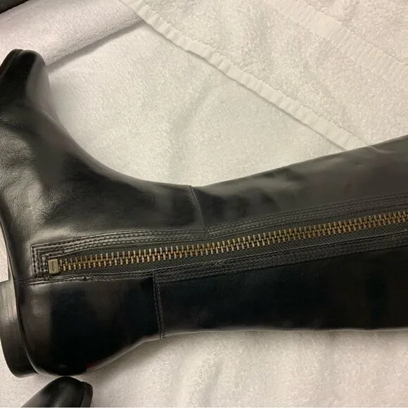 New KORS Michael Kors Womens Leather Pull On Mid Calf Boots Black Size 8 Medium
