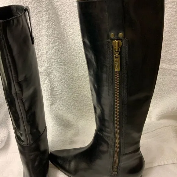 New KORS Michael Kors Womens Leather Pull On Mid Calf Boots Black Size 8 Medium