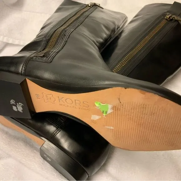 New KORS Michael Kors Womens Leather Pull On Mid Calf Boots Black Size 8 Medium