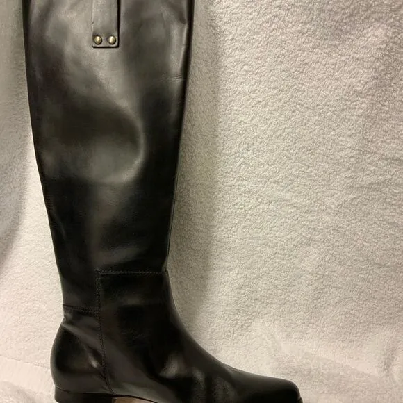 New KORS Michael Kors Womens Leather Pull On Mid Calf Boots Black Size 8 Medium