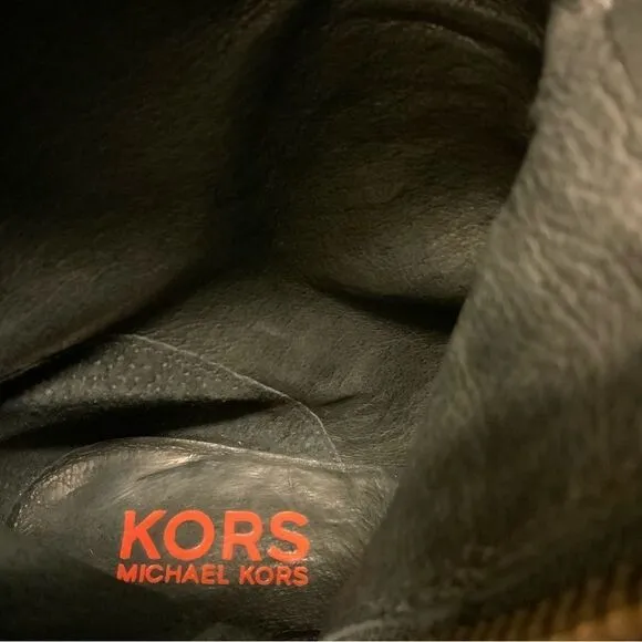 New KORS Michael Kors Womens Leather Pull On Mid Calf Boots Black Size 8 Medium