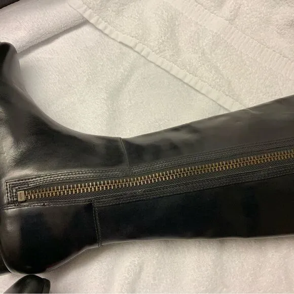 New KORS Michael Kors Womens Leather Pull On Mid Calf Boots Black Size 8 Medium