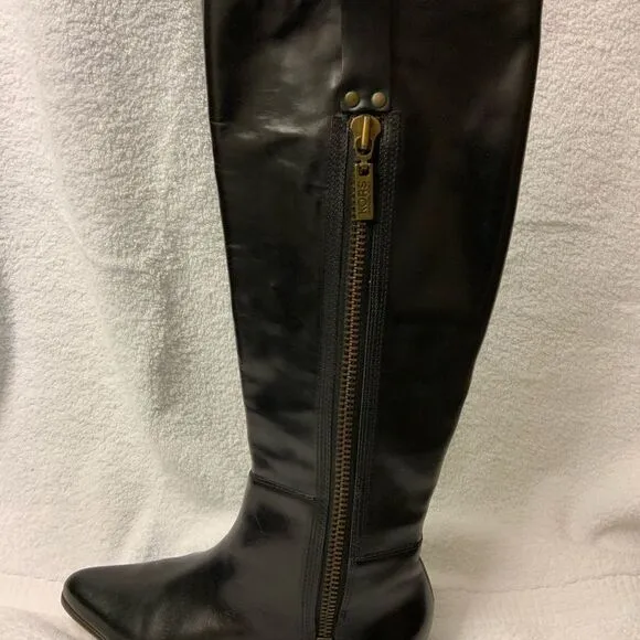 New KORS Michael Kors Womens Leather Pull On Mid Calf Boots Black Size 8 Medium