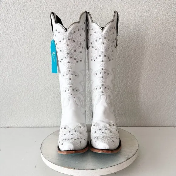 NEW Lane CALYPSO Womens Cowboy Boots 10 White Leather Western Cowgirl Mid Calf