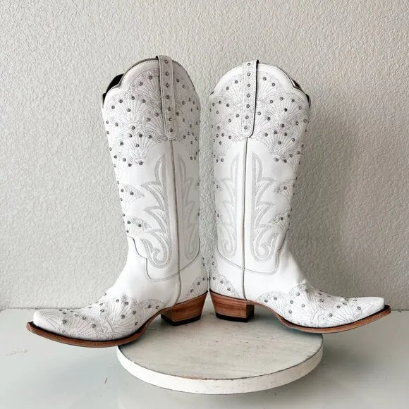 NEW Lane CALYPSO Womens Cowboy Boots 10 White Leather Western Cowgirl Mid Calf