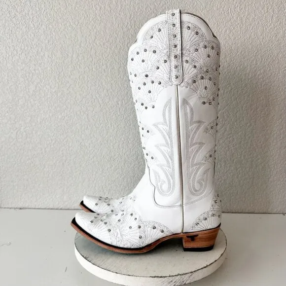NEW Lane CALYPSO Womens Cowboy Boots 10 White Leather Western Cowgirl Mid Calf