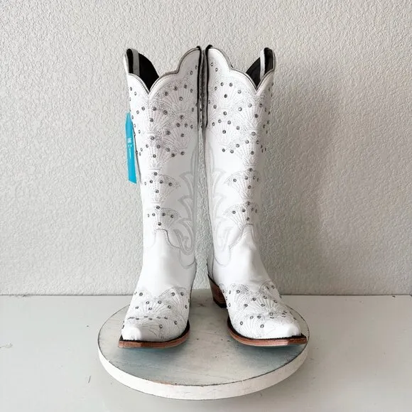 NEW Lane CALYPSO Womens Cowboy Boots 10 White Leather Western Cowgirl Mid Calf