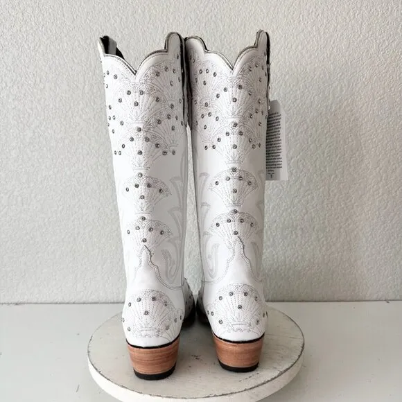 NEW Lane CALYPSO Womens Cowboy Boots 10 White Leather Western Cowgirl Mid Calf