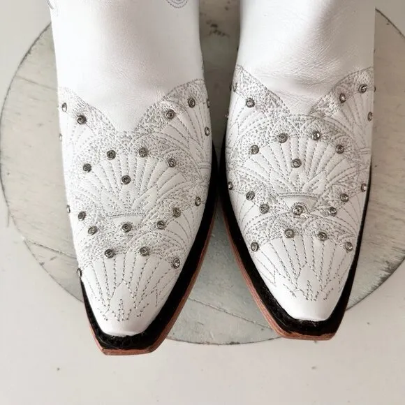 NEW Lane CALYPSO Womens Cowboy Boots 10 White Leather Western Cowgirl Mid Calf